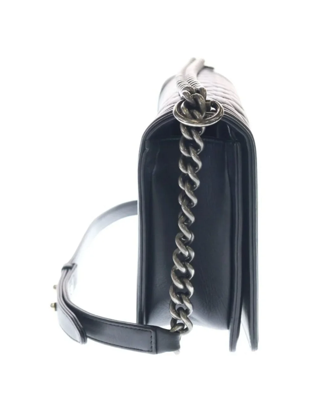Chanel Boy Chain Shoulder Bag Black Lambskin Silver